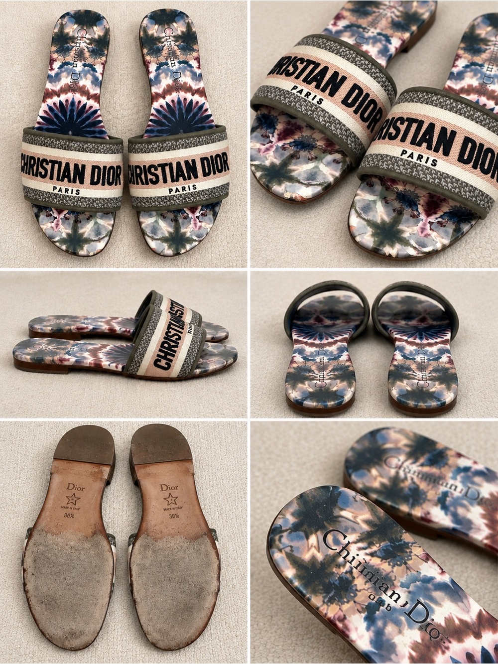 Dior Kids Tie-Dye Logo Slide Sandals in Blue, Pink and Green